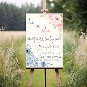 Boho Gender Reveal Welcome Sign, Custom Gender Reveal Welcome Poster, Floral Gender Reveal Sign, He or She Gender Reveal Entrance Sign Decor