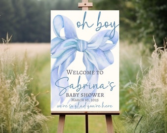 Oh Boy Baby Shower Welcome Sign, Boy Baby Shower Welcome Poster, Blue Baby Shower Sign, Baby Custom Name Date Baby Shower Entrance SIgn