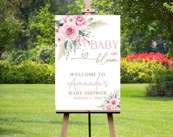 Watercolor Baby Shower Welcome Sign, Floral Boho Entrance Sign, Baby In Bloom Baby Shower Signage, Personalized Baby Shower Custom Welcome