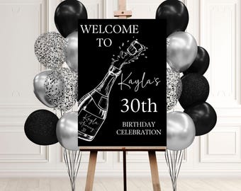 30TH Welcome Sign, Minimalist Birthday sign for girl, whimsical birthday Welcome sign, 21st Birthday party welcome sign decor, Bridal Sign