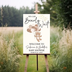 Bear Baby Shower Custom Welcome Sign, We Can Bearly Wait Gender Neutral Shower Personalized Entrance Decor for Baby Sprinkle Sign Decoration