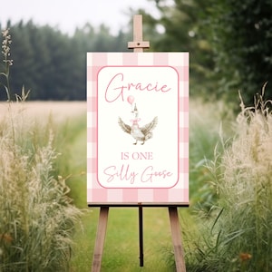 One Silly Goose Birthday Welcome Sign, One Silly Goose Sign for Girl, Silly Goose Photo Backdrop, Personalized Silly Goose Birthday Banner