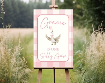 One Silly Goose Birthday Welcome Sign, One Silly Goose Sign for Girl, Silly Goose Photo Backdrop, Personalized Silly Goose Birthday Banner
