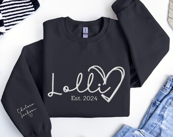 Custom Embroidered Lolli Sweatshirt, Lolli to be Sweatshirt, Lolli Sweater with Kids on Sleeve, Personalized Gift for Nana Grandma new baby