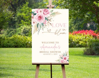 Watercolor Love in Bloom Bridal Shower Welcome Sign, Floral Bridal Shower Sign, Garden Bridal Welcome printed or digital custom signage
