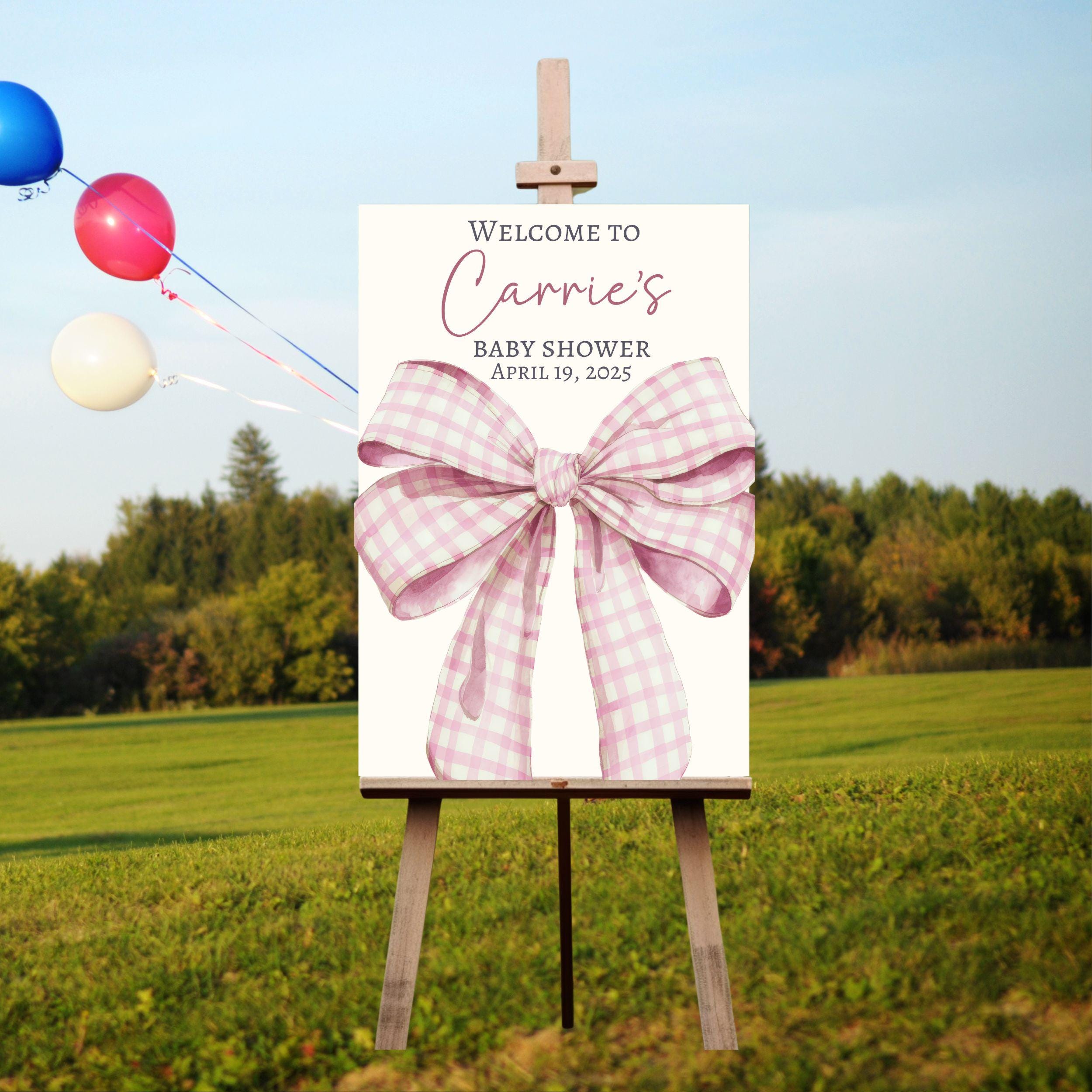 Pink Bow Baby Shower Welcome Sign, Coquette Baby Shower Custom Sign ...