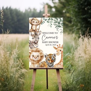 Safari Baby Shower Welcome Sign, Jungle welcome sign, baby animal shower zoo animal Entrance poster, printable sign, Sage Green shower decor