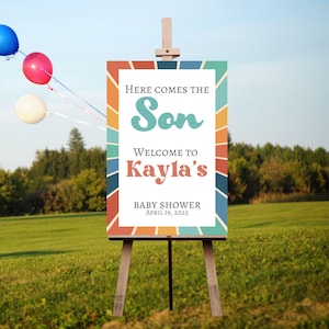 Sunshine Baby Shower Welcome Sign, Here Comes the Son Baby Shower Poster, Boy Sonshine Shower, Boho Sunshine Shower Decor baby shower boy