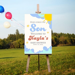 Sunshine Baby Shower Welcome Sign, Here Comes the Son Baby Shower Poster, Boy Sonshine Shower, Boho Sunshine Shower Decor baby shower boy