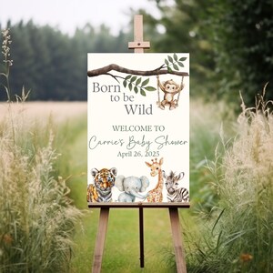 Safari Baby Shower Welcome Sign, Jungle welcome sign, baby animal shower zoo animal Entrance poster, printable sign, Sage Green shower decor