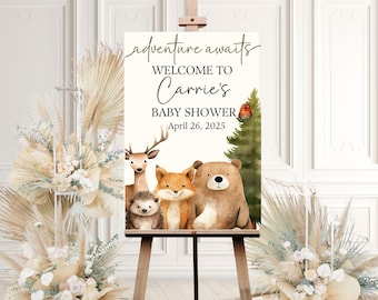 Forest Baby Shower Welcome sign, Adventure Awaits Woodland Baby shower welcome, Baby Items baby shower welcome sign, Forest Garden woodland
