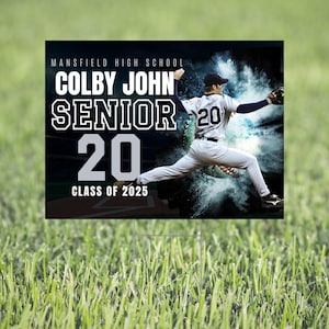 SENIOR Baseball Yard Sign, Custom Sports Yard Sign with metal stake, Custom Photo and Name and School Colors class of 2025 graduate poster