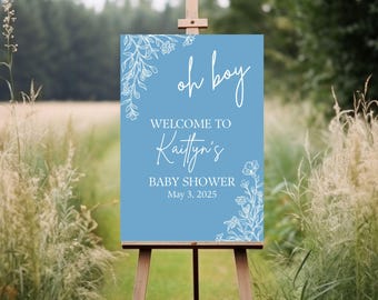 Oh Boy Baby Shower Welcome Sign, Boy Baby Shower Welcome Poster, Blue Baby Shower Sign, Baby Custom Name Date Baby Shower Entrance SIgn