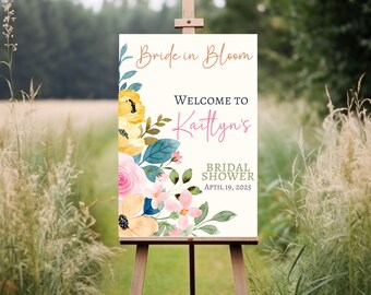 Wildflower Bridal Shower Welcome Sign, Love is in Bloom Sign, Floral Bridal Shower Entrance Sign, Custom Welcome Pressed Floral Boho Poster