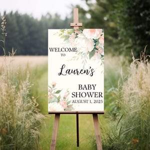Watercolor Baby Shower Welcome Sign, Floral Elegant Entrance Sign, Baby In Bloom Baby Shower Signage, Personalized Baby Shower Custom Sign