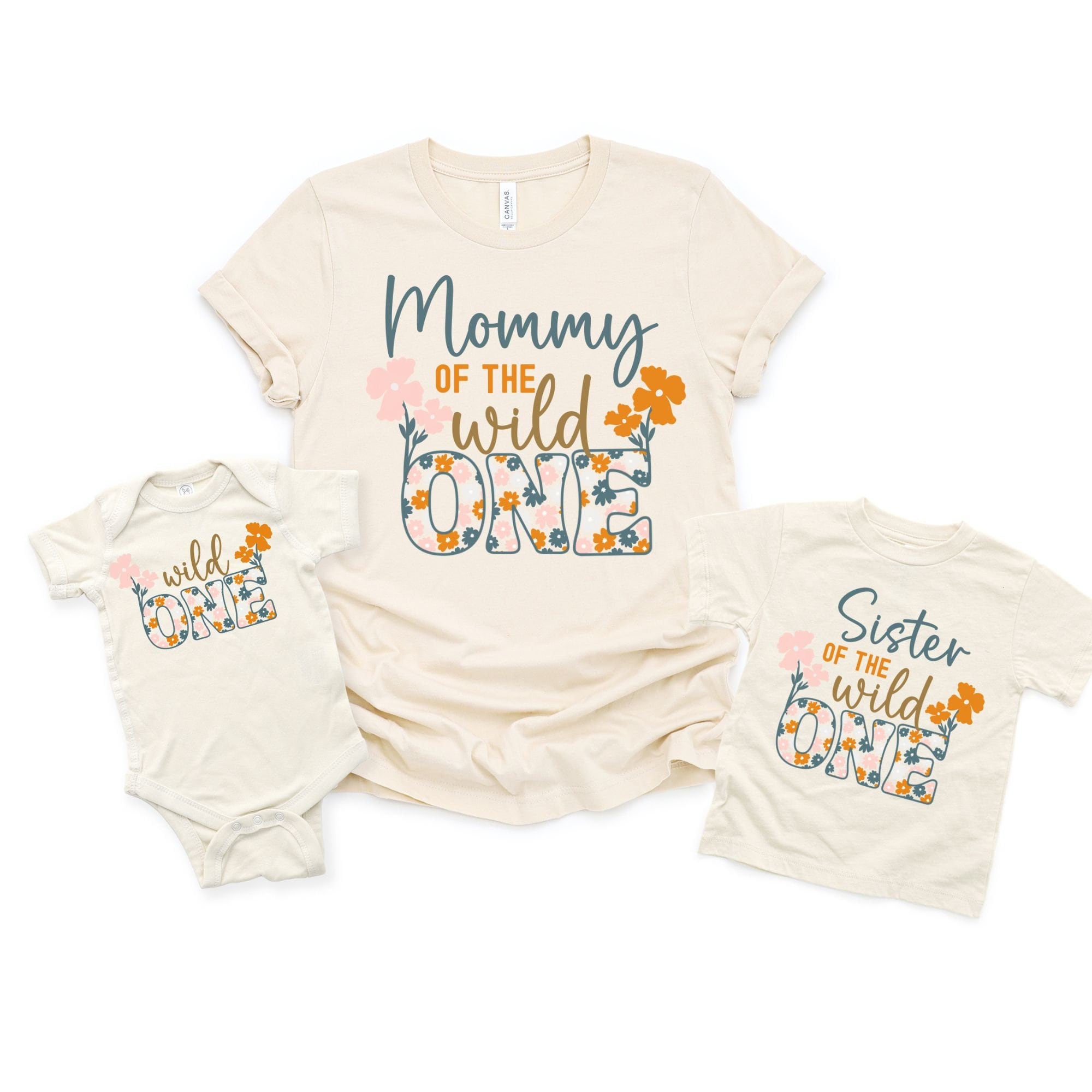 Wild One Birthday Shirt, Wildflower Family Shirt, Vintage Wildflower Baby Bodysuit, Boho Girls Wild Flower First Birthday Party Matching Tee
