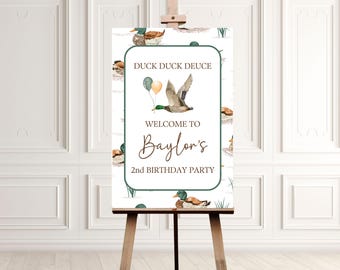 Duck 2nd Birthday Welcome Sign, Duck Duck Deuce Birthday Party Entrance Poster, Mallard Duck Party Decor, 2nd birthday party duck theme sign