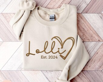 Embroidered Custom Lolli Sweatshirt, Personalized New Lolli Hoodie, Pregnancy Reveal Gramma, Gigi Mimi Nana Mother Day Gifts for Lolli to be