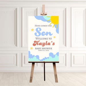 Sunshine Baby Shower Welcome Sign, Here Comes the Son Baby Shower Poster, Boy Sonshine Shower, Boho Sunshine Shower Decor baby shower boy
