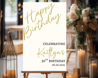 Happy Birthday Welcome Sign, Modern Gold Birthday Party Entrance Sign, Party Welcome Poster, Birthday Dinner Signage, Custom Birthday Decor