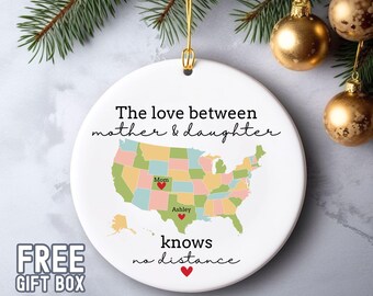 Mother Daughter Personalize Long Distance Relationship Gift, Custom State Location Family Ornament, Daughter Keepsake Gift, Moving Away Gift
