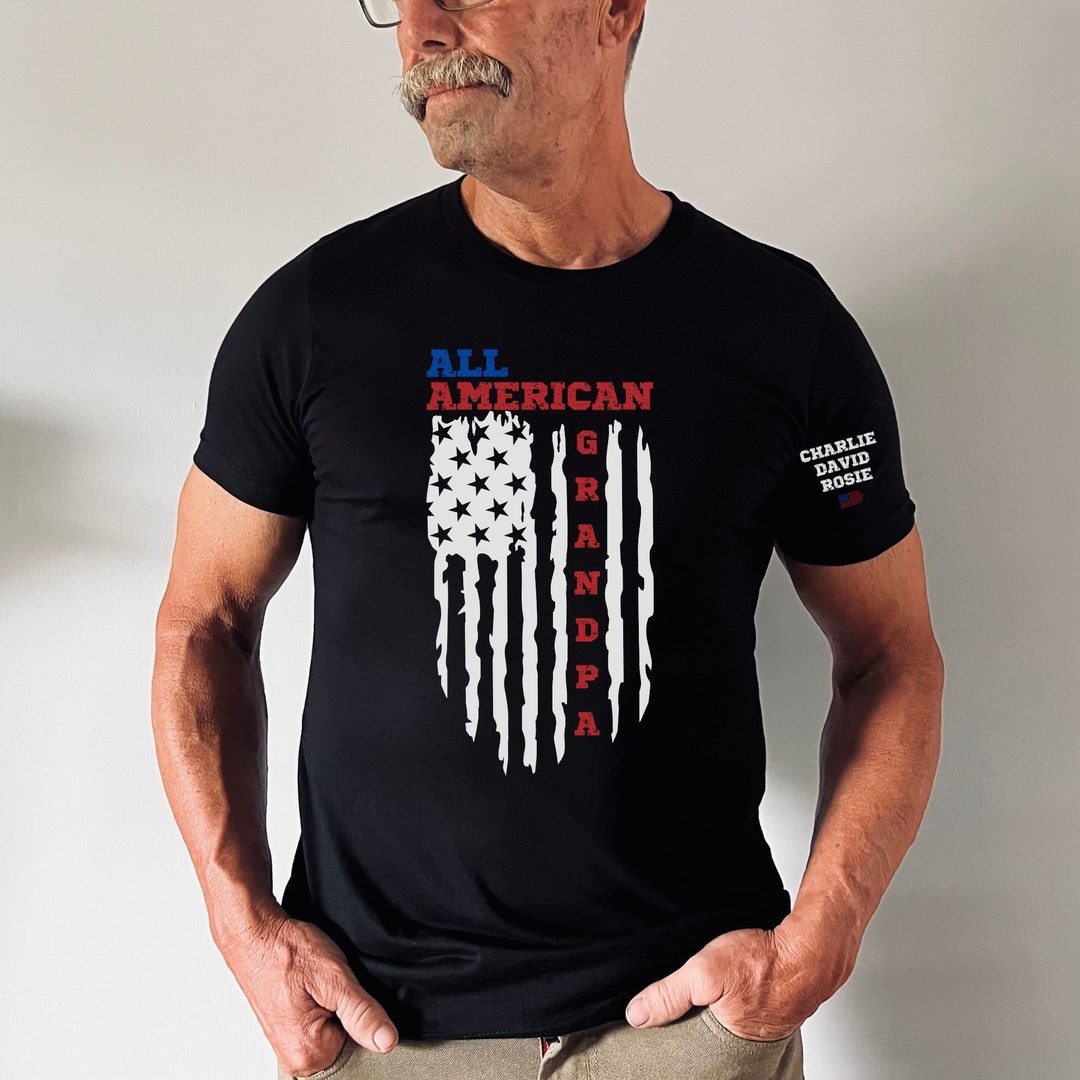 Mens All American Grand-Pere Shirt, Cute Flag Birthday Gift