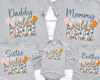 Wild One Birthday Shirt, Wildflower Family Shirt, Vintage Wildflower Baby Bodysuit, Boho Girls Wild Flower First Birthday Party Matching Tee