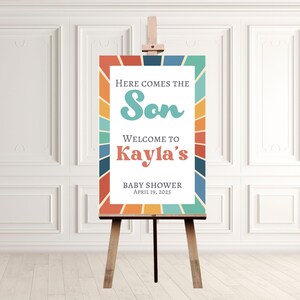Sunshine Baby Shower Welcome Sign, Here Comes the Son Baby Shower Poster, Boy Sonshine Shower, Boho Sunshine Shower Decor baby shower boy