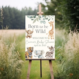 Safari Baby Shower Welcome Sign, Jungle welcome sign, baby animal shower zoo animal Entrance poster, printable sign, Sage Green shower decor