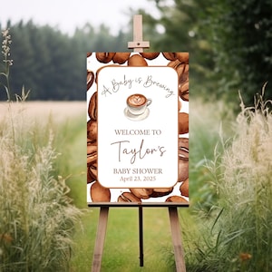 Coffee Baby Shower Custom Welcome Sign, A Baby is Brewing, Gender Neutral Baby Shower Decor, Coffee theme baby shower entrance signage
