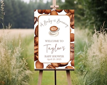 Coffee Baby Shower Custom Welcome Sign, A Baby is Brewing, Gender Neutral Baby Shower Decor, Coffee theme baby shower entrance signage