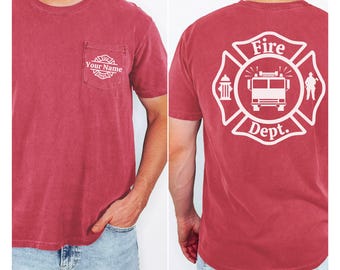 Fire Department Pocket Shirt, Firefighter T-shirt, Fireman Tee, Gift For Fireman, Fire Dept. Logo Shirt, Fire Fighter Gift, First Responder