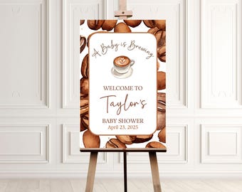 Coffee Baby Shower Custom Welcome Sign, A Baby is Brewing, Gender Neutral Baby Shower Decor, Coffee theme baby shower entrance signage