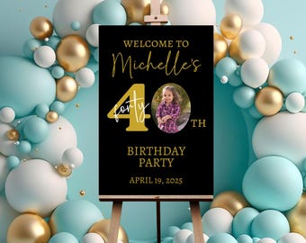 40th Birthday Sign, Custom Photo Welcome Poster Men or Women, Custom Age Printable Welcome Banner, yard Sign, 21st 30th Birthday Party Decor