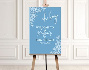Oh Boy Baby Shower Welcome Sign, Boy Baby Shower Welcome Poster, Blue Baby Shower Sign, Baby Custom Name Date Baby Shower Entrance SIgn