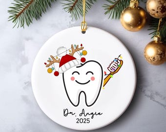 Personalized Dentist Tooth Ornament, Dental Hygiene Dental Assistant Gifts, Custom Name Dental Student Gift, Christmas Gift for dental crew