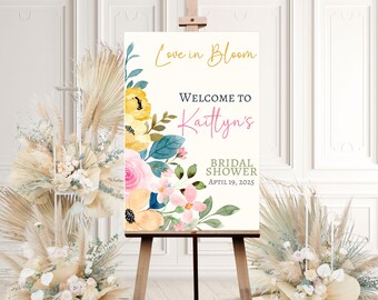 Wildflower Bridal Shower Welcome Sign, Love is in Bloom Sign, Floral Bridal Shower Entrance Sign, Custom Welcome Pressed Floral Boho Poster