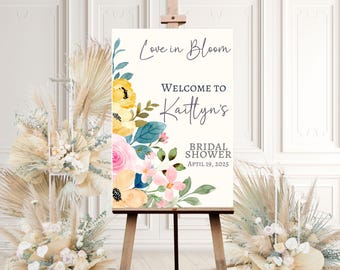 Wildflower Bridal Shower Welcome Sign, Love is in Bloom Sign, Floral Bridal Shower Entrance Sign, Custom Welcome Pressed Floral Boho Poster