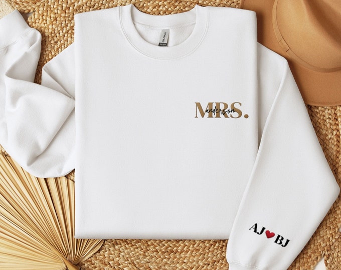 Matching Couples Custom Embroidered Crewneck, Personalized Couple Sweatshirt, Anniversary gift, Couple Initial On Sleeve, Valentines Day