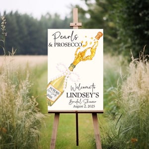 Pearls and Prosecco Bridal Shower Welcome Sign, White Pearl Custom Bridal Shower Welcome Sign, Personalized Bridal Shower Pearl Welcome Sign