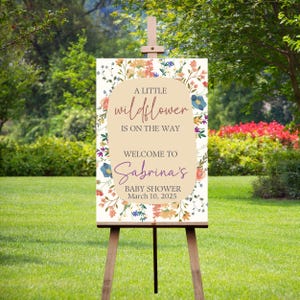 Baby Shower Sign, A Little Wildflower Is On The Way Baby Shower Welcome Sign, Personalized Baby In Bloom Wildflower Custom Baby Shower Sign