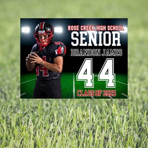 SENIOR Football Yard Sign, Custom Sports Yard Sign with metal stake, Custom Photo and Name and School Colors class of 2025 graduate poster