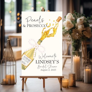 Pearls and Prosecco Bridal Shower Welcome Sign, White Pearl Custom Bridal Shower Welcome Sign, Personalized Bridal Shower Pearl Welcome Sign