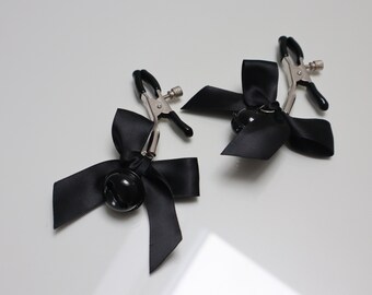 Black Nipple Clamps With Bows & Bells