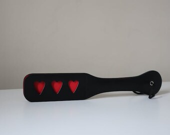 Faux Leather Heart Slapper Paddle Black & Red BDSM Bondage DDLG Mature