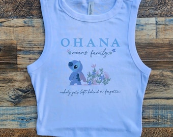 Camiseta corta Ohana Stitch para niñas, camiseta juvenil Lilo Stitch para bebés, camiseta Ohana para niñas, camiseta de Lilo y Stitch, top corto Disney Stitch para mujer