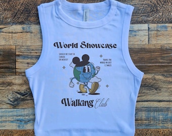 World Showcase Earth Crop Tank, EPCOT Walking Crop Tank, Mickey Running Baby Tee, Summer Disney Shirts, 1.2 miles Womens Crop Tops,Retro Run