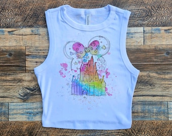 Disney Castle Crop Tank, Disneyworld Crop top, Walt Disney Baby Tee, Bright Rainbow Castle, Cinderella's Castle, home