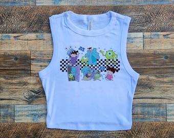 Monsters Inc Crop Tank, Retro Sully Checkered Baby Tee, Scaring Door Mike Crop, Monsters University baby tee