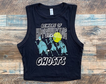 Hitchhiking Ghost Crop Tank, Beware Haunted Mansion, Tombstone crop, Madame Leota, Mansion Halloween baby tee
